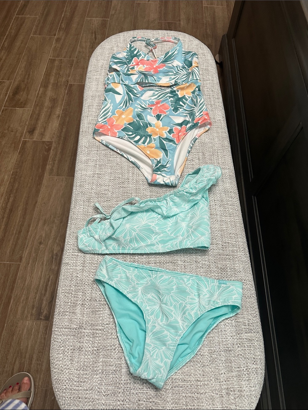 Abercrombie & Fitch Aqua Floral Kids Swim Set with Coral & Yellow Flowers